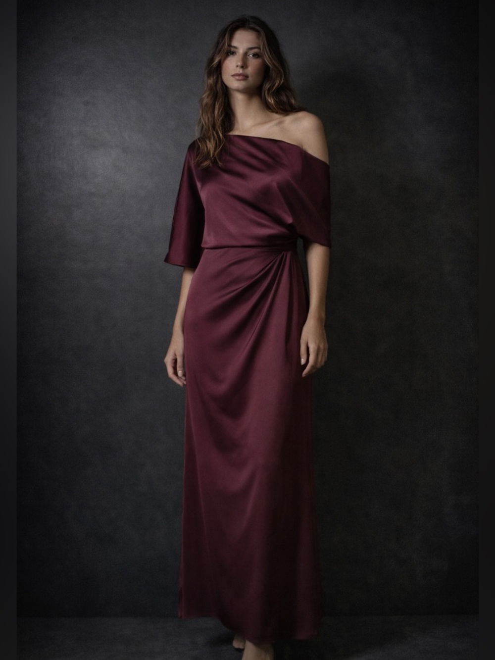 Elegant One-Shoulder Burgundy Evening Dress